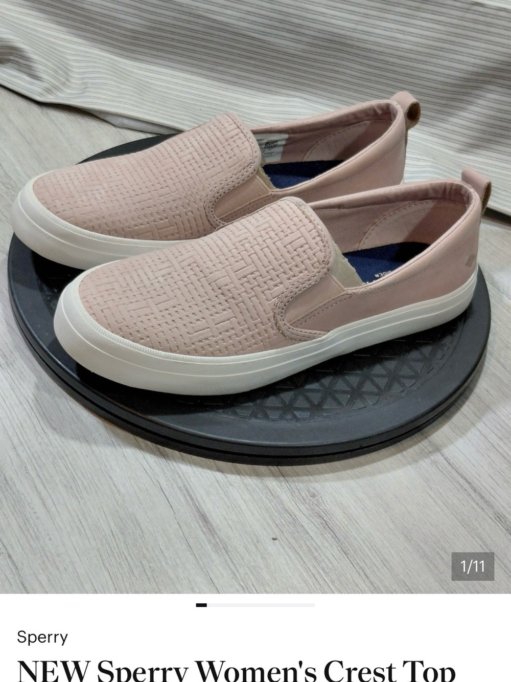 NEW Sperry Women's Crest Top Siders Slip-On Woven Leather Blush Pink SIZE W8